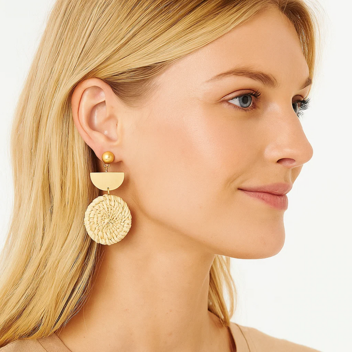 Rattan Straw Weave Circle Drop Earrings, photo 2