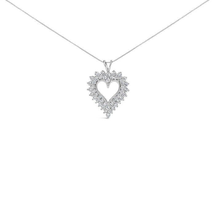Collar con colgante de corazón en racimo y cadena de caja con diamantes redondos de 3 ct. p.t. en plata de ley, foto 1