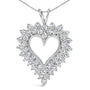 Collar con colgante de corazón en racimo y cadena de caja con diamantes redondos de 3 ct. p.t. en plata de ley, foto 2