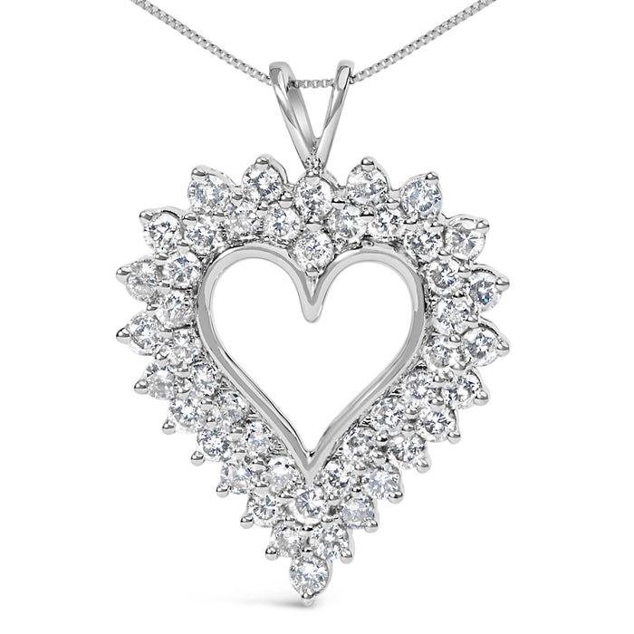 Collar con colgante de corazón en racimo y cadena de caja con diamantes redondos de 3 ct. p.t. en plata de ley, foto 2