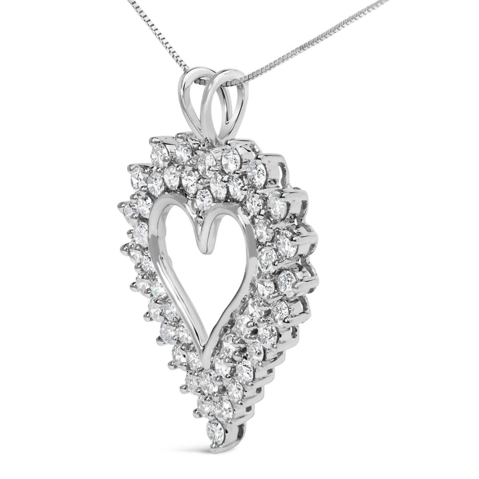 Collar con colgante de corazón en racimo y cadena de caja con diamantes redondos de 3 ct. p.t. en plata de ley, foto 4