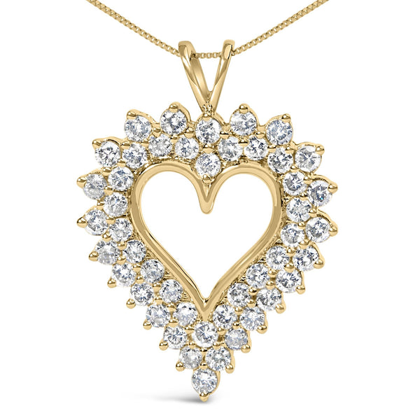 Collar con colgante de corazón en racimo con diamantes redondos de 3 ct. p.t. en plata de ley bañada en oro amarillo de 14K, foto 2