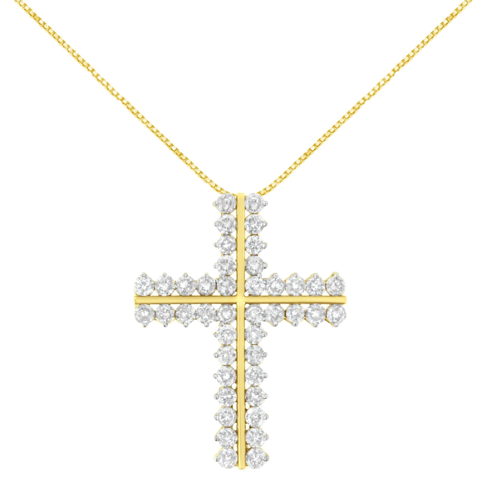 4 Ct. T.W. Diamond Two Row Cross Pendant Necklace in 10K Yellow Gold, photo 1
