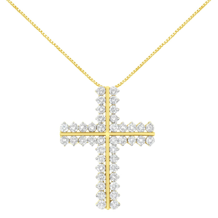 4 Ct. T.W. Diamond Two Row Cross Pendant Necklace in 10K Yellow Gold, photo 1