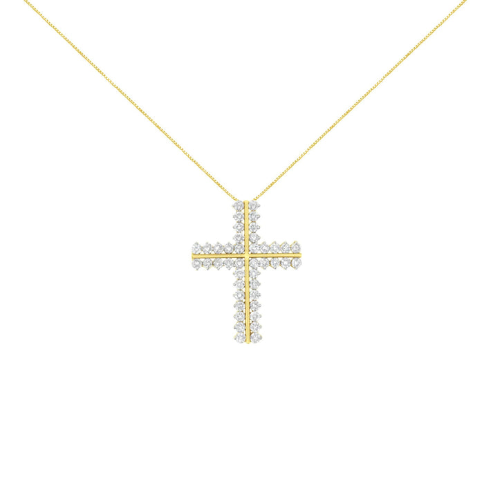 4 Ct. T.W. Diamond Two Row Cross Pendant Necklace in 10K Yellow Gold, photo 2