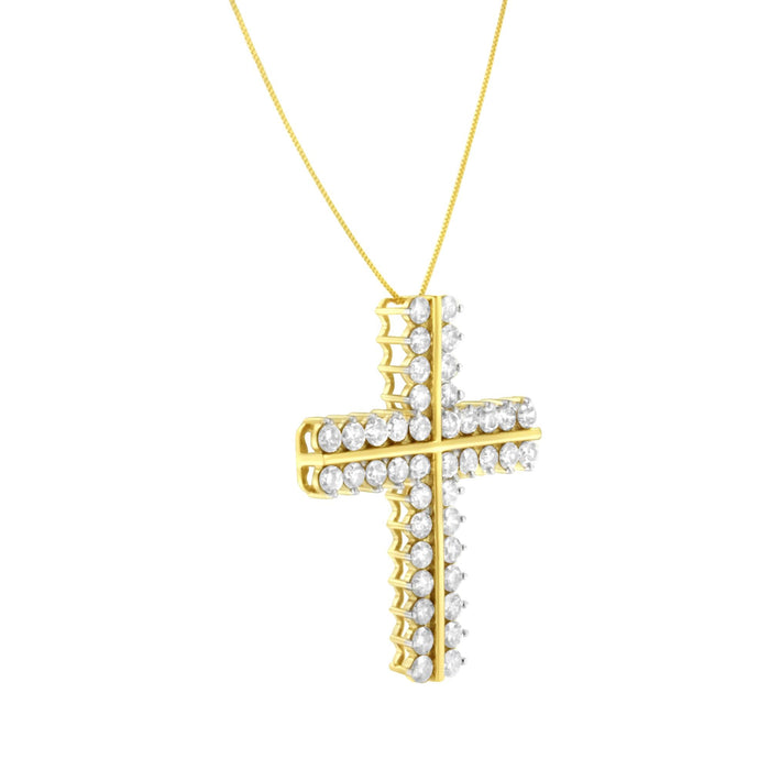 4 Ct. T.W. Diamond Two Row Cross Pendant Necklace in 10K Yellow Gold, photo 4