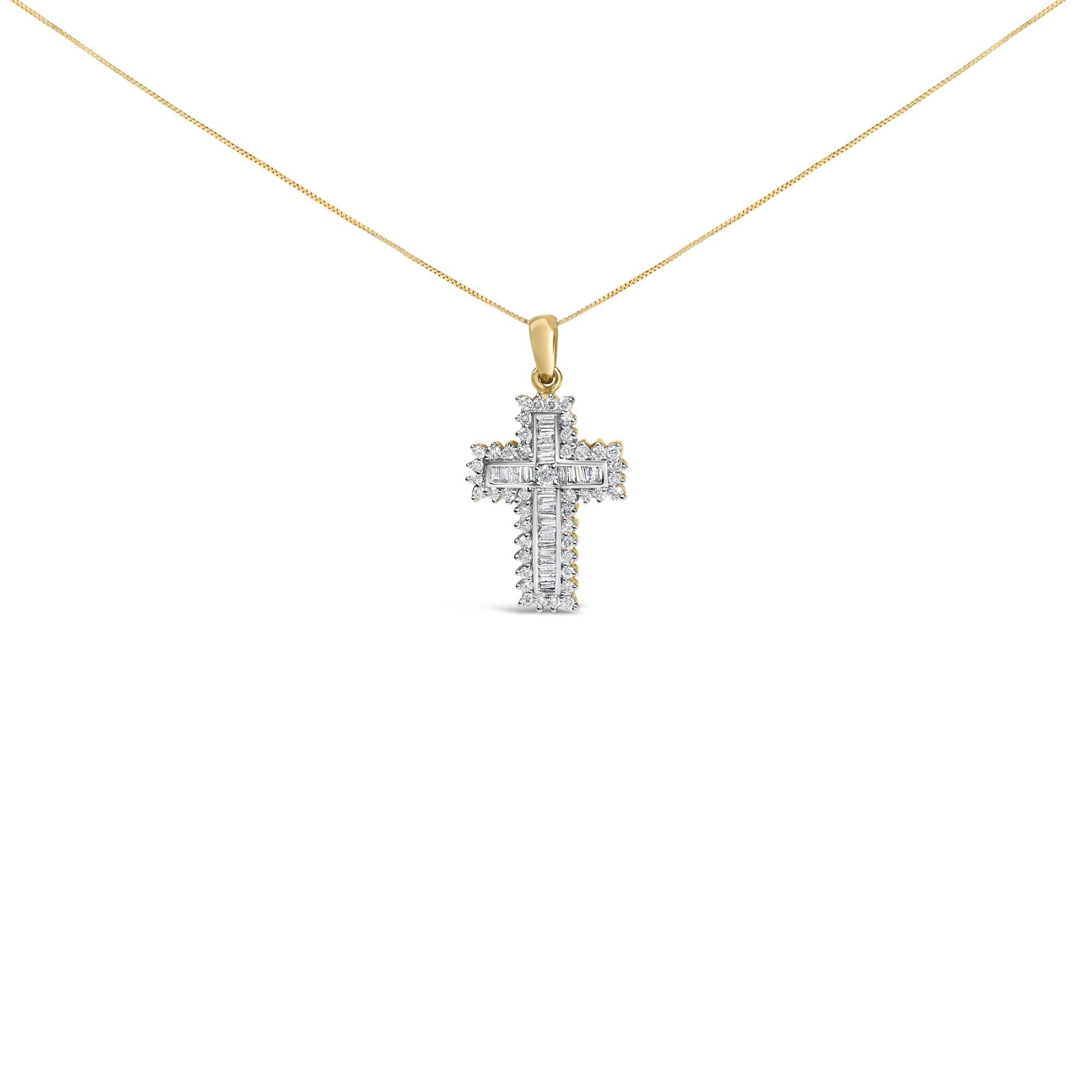 2 Ct. T.W. Multi-Row Diamond Cross Pendant Necklace in 14K Yellow Gold, photo 1