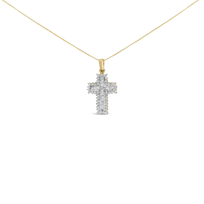 2 Ct. T.W. Multi-Row Diamond Cross Pendant Necklace in 14K Yellow Gold, photo 1
