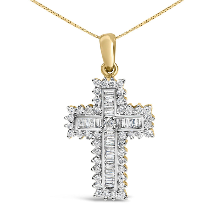 2 Ct. T.W. Multi-Row Diamond Cross Pendant Necklace in 14K Yellow Gold, photo 2