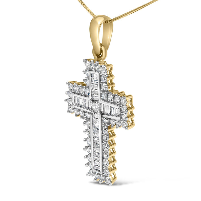 2 Ct. T.W. Multi-Row Diamond Cross Pendant Necklace in 14K Yellow Gold, photo 4