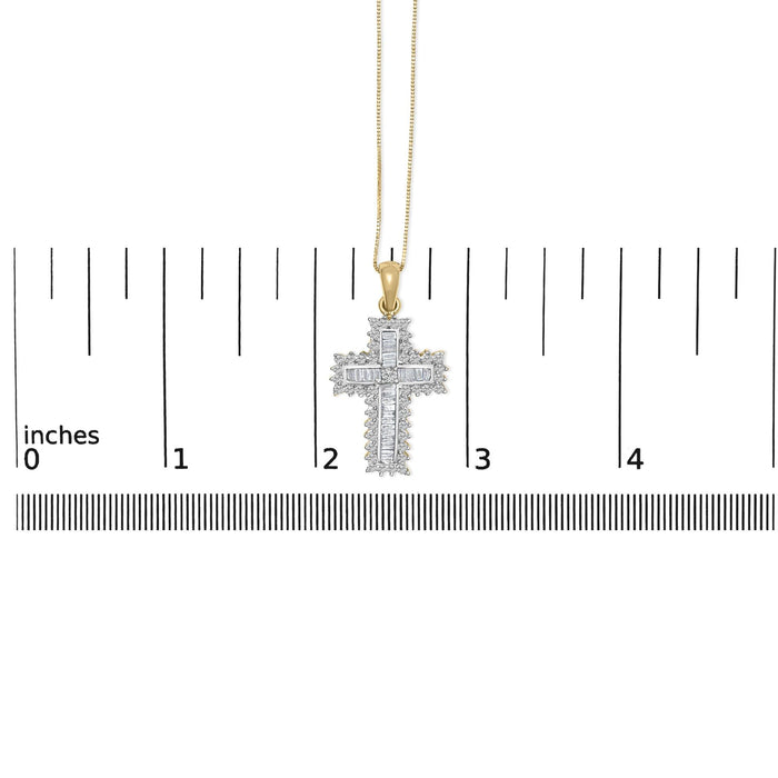 2 Ct. T.W. Multi-Row Diamond Cross Pendant Necklace in 14K Yellow Gold, photo 5