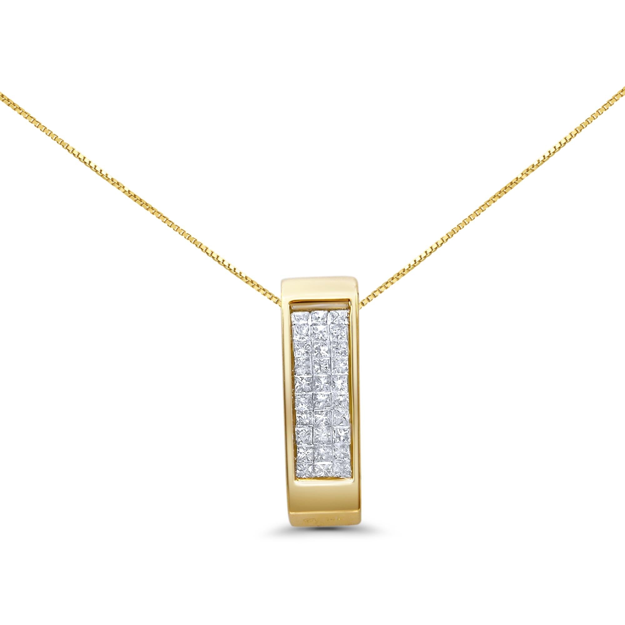 1/2 Ct. T.W. Invisible-Set Princess-Cut Diamond Vertical Bar Block Pendant Necklace in 14K Gold, photo 1