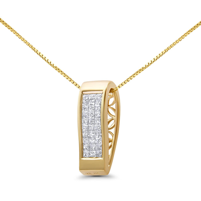 1/2 Ct. T.W. Invisible-Set Princess-Cut Diamond Vertical Bar Block Pendant Necklace in 14K Gold, photo 2