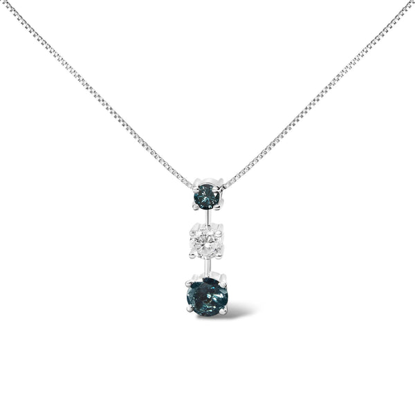 1 1/2 Ct. T.W. Treated Blue and White Diamond 3-Stone Pendant Necklace in 14K White Gold, photo 1