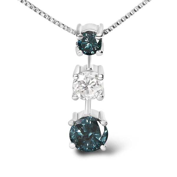 1 1/2 Ct. T.W. Treated Blue and White Diamond 3-Stone Pendant Necklace in 14K White Gold, photo 2