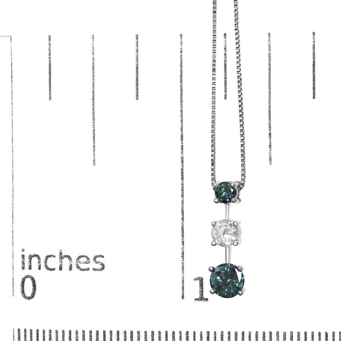 Collar con colgante de 3 piedras con diamantes azules tratados y blancos de 1 1/2 ct. p.t. en oro blanco de 14K, foto 5