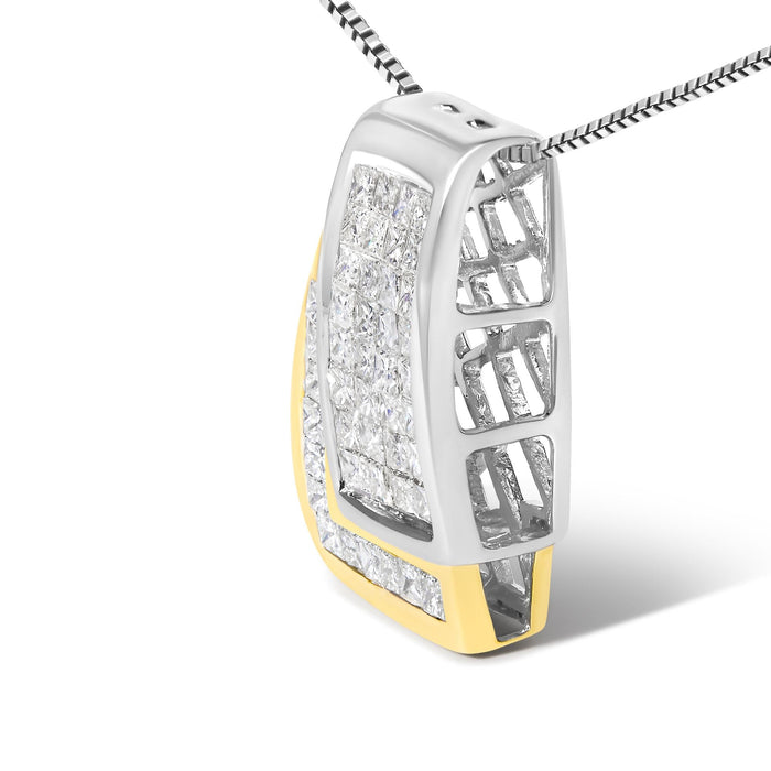 Collar con colgante de caja plegable de dos tonos y cadena de caja con diamantes de 1 ct. p.t. en oro de 14K, foto 7