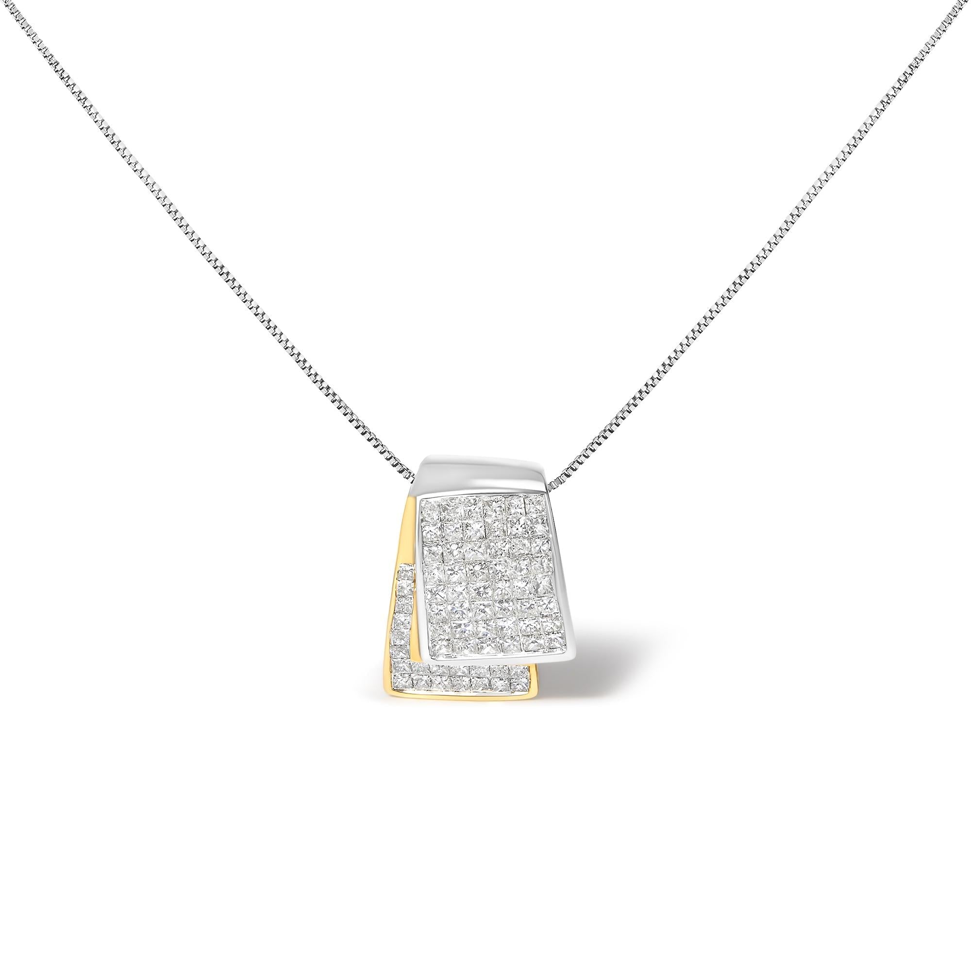 Collar con colgante de caja plegable y cadena de caja con diamantes de 2 ct. p.t. en oro blanco y amarillo de 14K, color H-I, claridad SI1-SI2, 18 pulg., foto 1