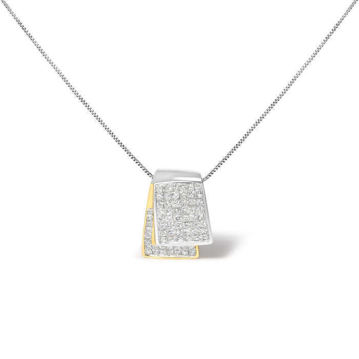 Collar con colgante de caja plegable y cadena de caja con diamantes de 2 ct. p.t. en oro blanco y amarillo de 14K, color H-I, claridad SI1-SI2, 18 pulg., foto 1
