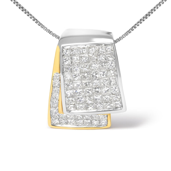 Collar con colgante de caja plegable y cadena de caja con diamantes de 2 ct. p.t. en oro blanco y amarillo de 14K, color H-I, claridad SI1-SI2, 18 pulg., foto 2