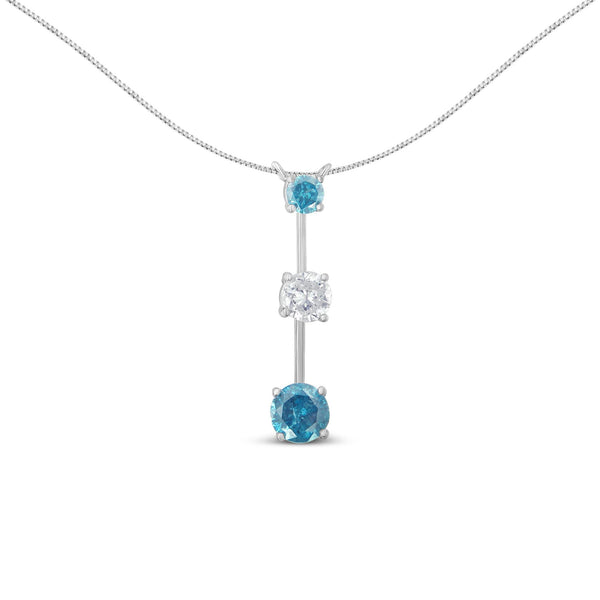 Collar con colgante de diamantes blancos y azules tratados de 1 1/2 ct. p.t. en oro blanco de 14K, foto 1