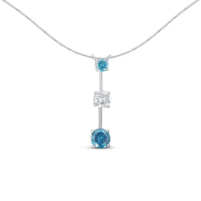 Collar con colgante de diamantes blancos y azules tratados de 1 1/2 ct. p.t. en oro blanco de 14K, foto 1
