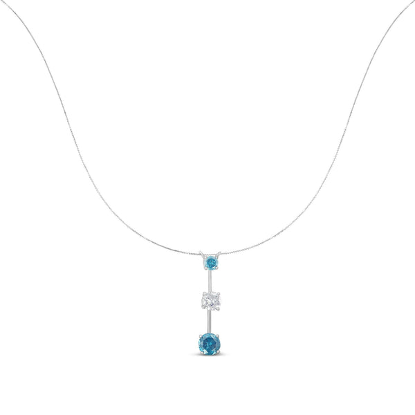 Collar con colgante de diamantes blancos y azules tratados de 1 1/2 ct. p.t. en oro blanco de 14K, foto 2