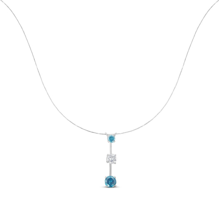 Collar con colgante de diamantes blancos y azules tratados de 1 1/2 ct. p.t. en oro blanco de 14K, foto 2