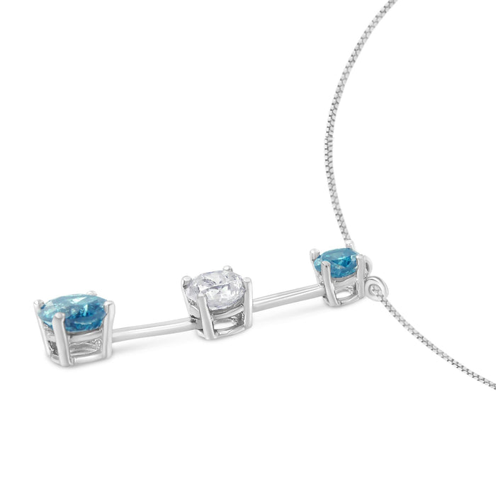 Collar con colgante de diamantes blancos y azules tratados de 1 1/2 ct. p.t. en oro blanco de 14K, foto 5