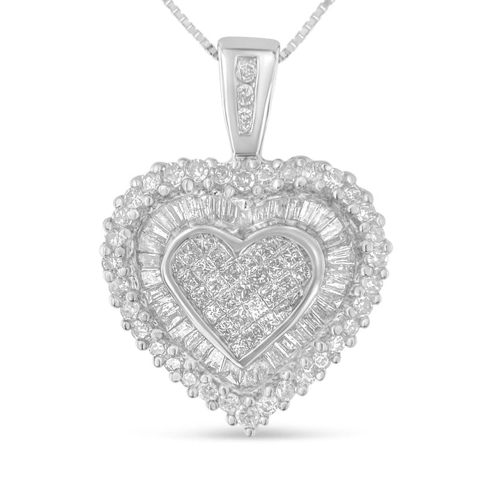 Collar con colgante de corazón con diamantes de 1 ct. p.t. de talla múltiple en oro blanco de 10K, foto 1