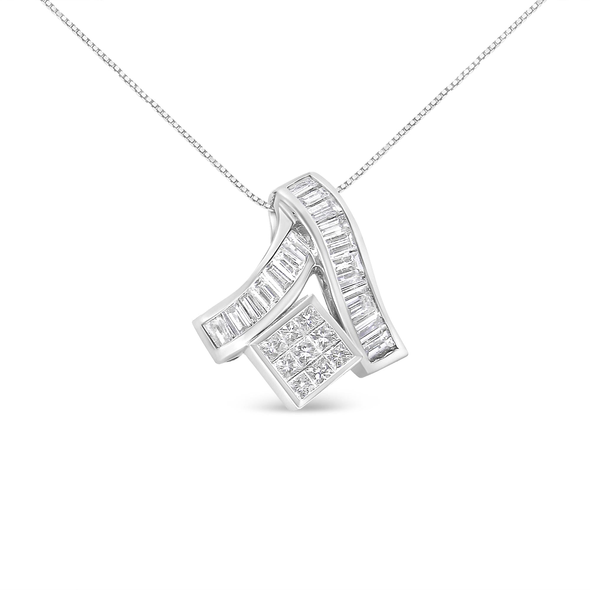 1 7/8 Ct. T.W. Princess and Baguette-Cut Mixed Geometry Diamond Pendant Necklace in 14K White Gold, photo 1