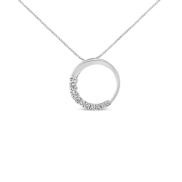 1/4 Ct. T.W. Round-Cut Graduating Diamond Open Circle Hoop Pendant Necklace in 14K Gold, photo 2