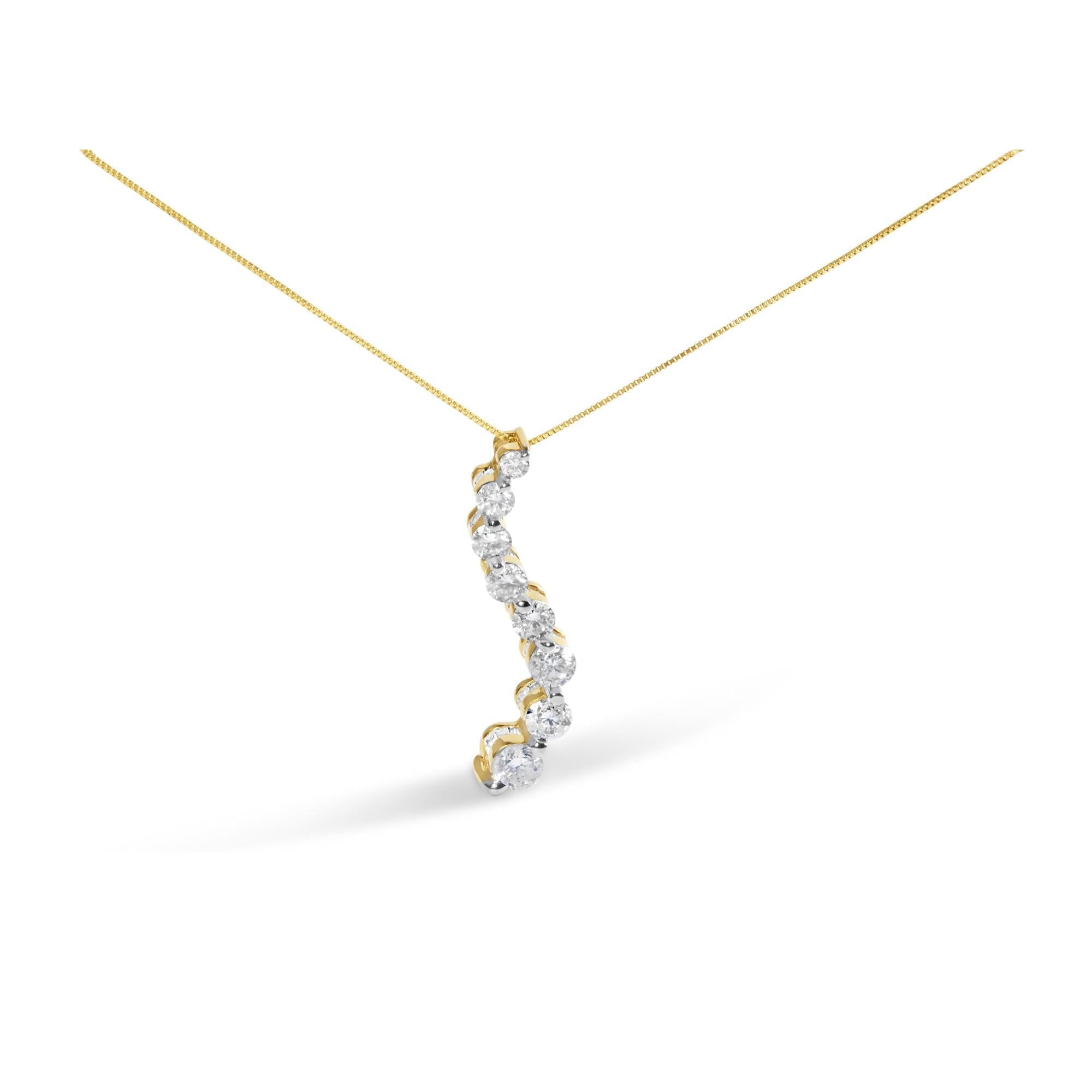 3 Ct. T.W. AGS Certified G-H Color, SI2-I1 Clarity Baguette and Round Diamond Journey Pendant Necklace in 14K Yellow Gold, photo 1