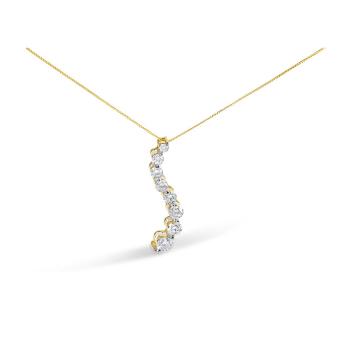 3 Ct. T.W. AGS Certified G-H Color, SI2-I1 Clarity Baguette and Round Diamond Journey Pendant Necklace in 14K Yellow Gold, photo 1