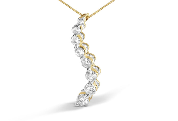 3 Ct. T.W. AGS Certified G-H Color, SI2-I1 Clarity Baguette and Round Diamond Journey Pendant Necklace in 14K Yellow Gold, photo 2