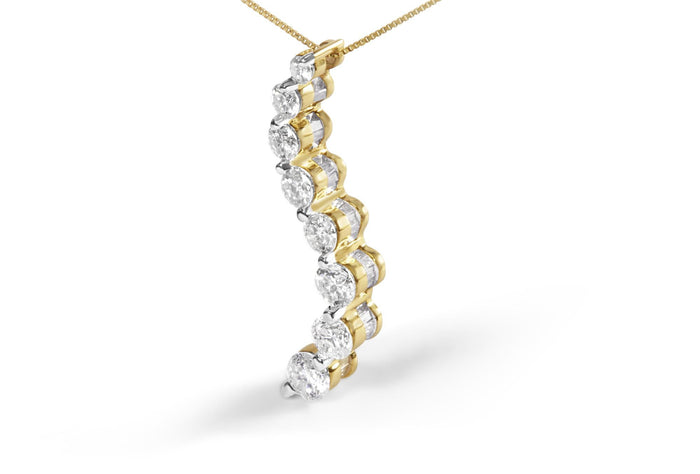 3 Ct. T.W. AGS Certified G-H Color, SI2-I1 Clarity Baguette and Round Diamond Journey Pendant Necklace in 14K Yellow Gold, photo 4