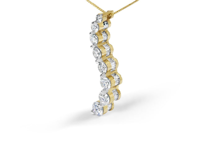 Collar Journey con diamantes de color F-G y pureza I1-I2 de 3 ct. p.t. certificados por AGS en oro amarillo de 14K, foto 5