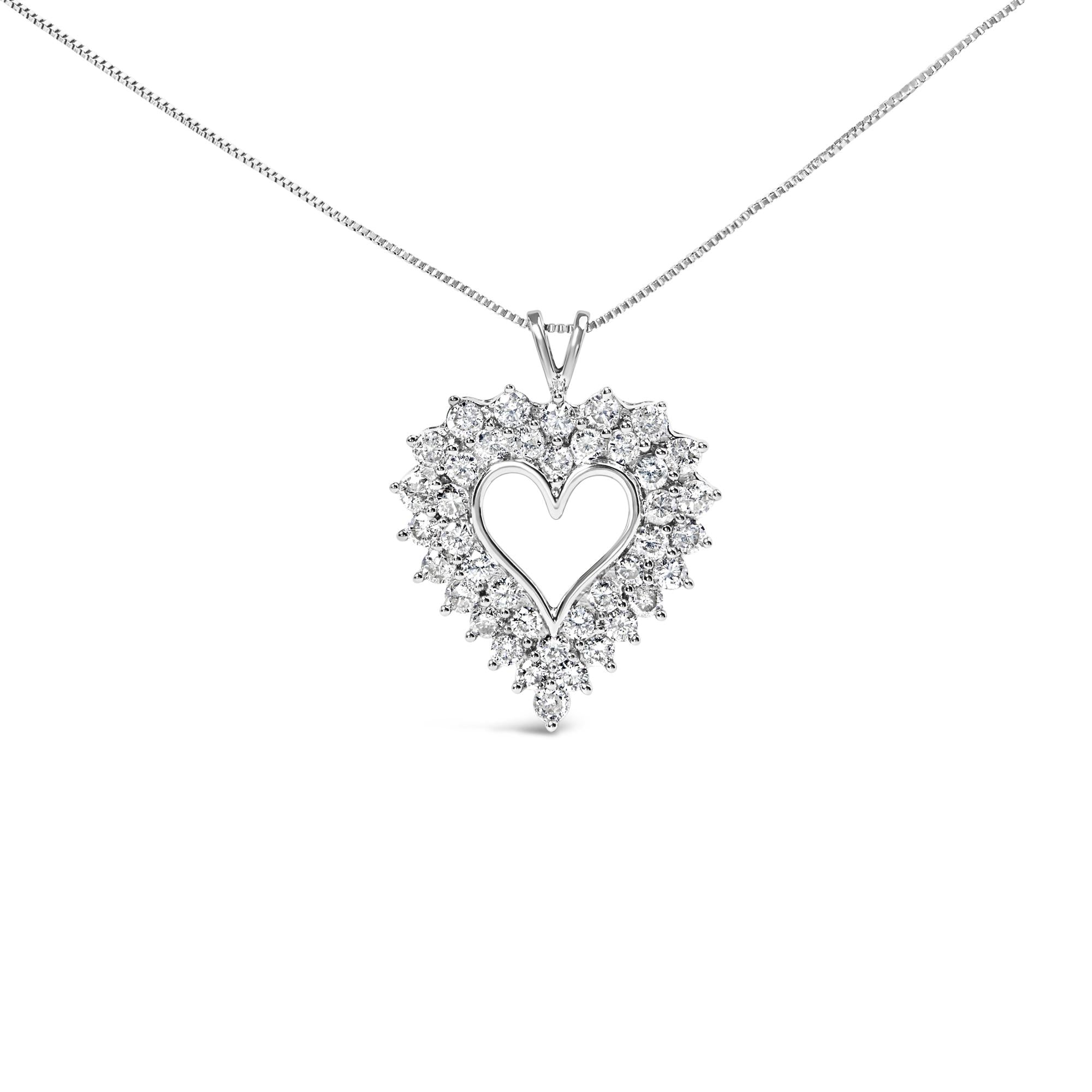 Collar con colgante de corazón calado de dos hileras con diamantes de 4 ct. p.t. en plata de ley, foto 1