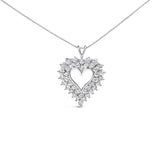 Collar con colgante de corazón calado de dos hileras con diamantes de 4 ct. p.t. en plata de ley
