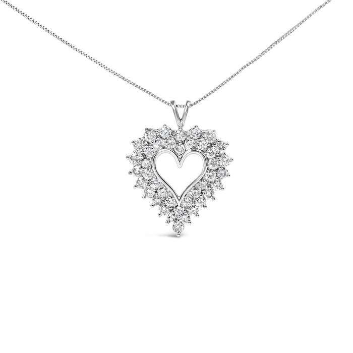 Collar con colgante de corazón calado de dos hileras con diamantes de 4 ct. p.t. en plata de ley, foto 1