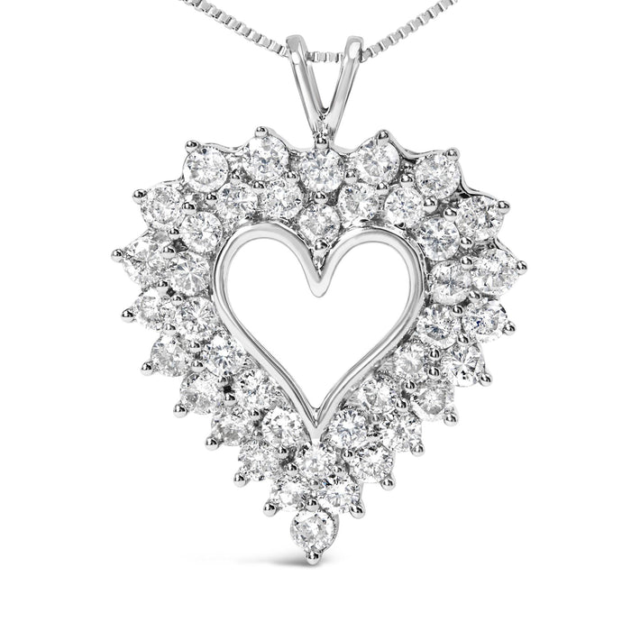 Collar con colgante de corazón calado de dos hileras con diamantes de 4 ct. p.t. en plata de ley, foto 2