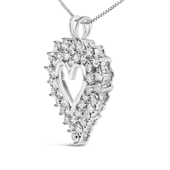Collar con colgante de corazón calado de dos hileras con diamantes de 4 ct. p.t. en plata de ley, foto 4