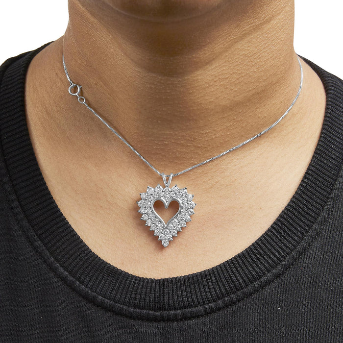 Collar con colgante de corazón calado de dos hileras con diamantes de 4 ct. p.t. en plata de ley, foto 3