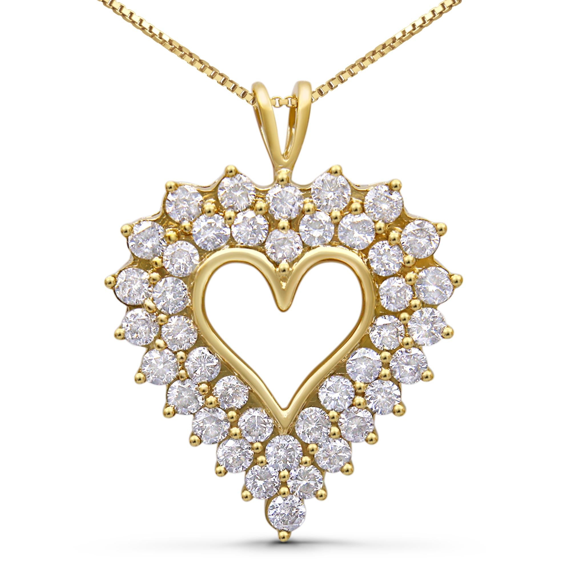 Collar con colgante de corazón de marco sombra con diamantes de 4 ct. p.t. en plata de ley bañada en oro amarillo de 14K, foto 1