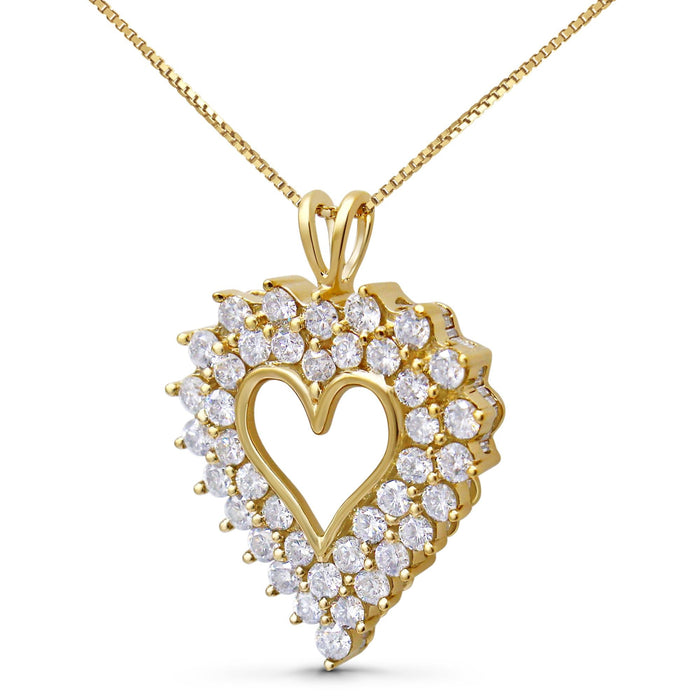 Collar con colgante de corazón de marco sombra con diamantes de 4 ct. p.t. en plata de ley bañada en oro amarillo de 14K, foto 2