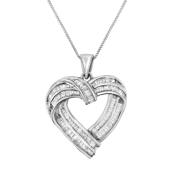 7/8 Ct. T.W. Baguette Diamond Heart Pendant Necklace in Sterling Silver, photo 1