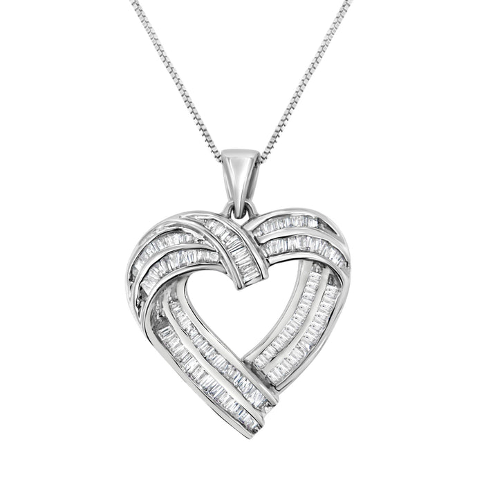 7/8 Ct. T.W. Baguette Diamond Heart Pendant Necklace in Sterling Silver, photo 1