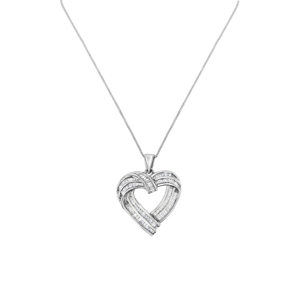 7/8 Ct. T.W. Baguette Diamond Heart Pendant Necklace in Sterling Silver, photo 2
