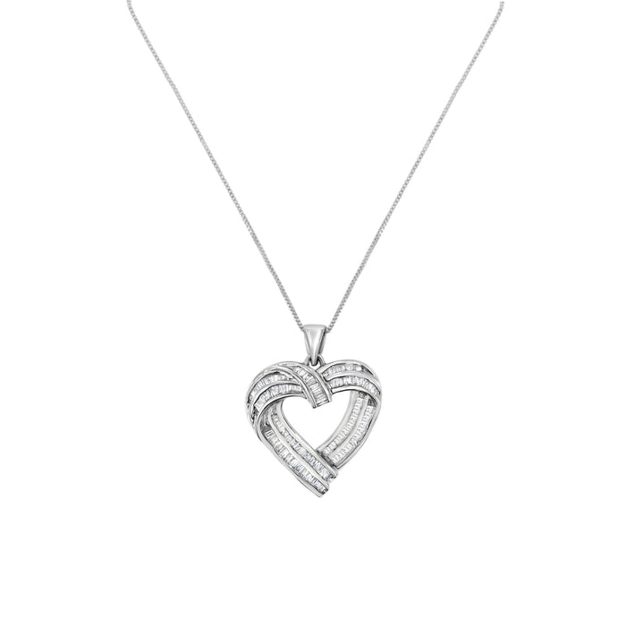 7/8 Ct. T.W. Baguette Diamond Heart Pendant Necklace in Sterling Silver, photo 2