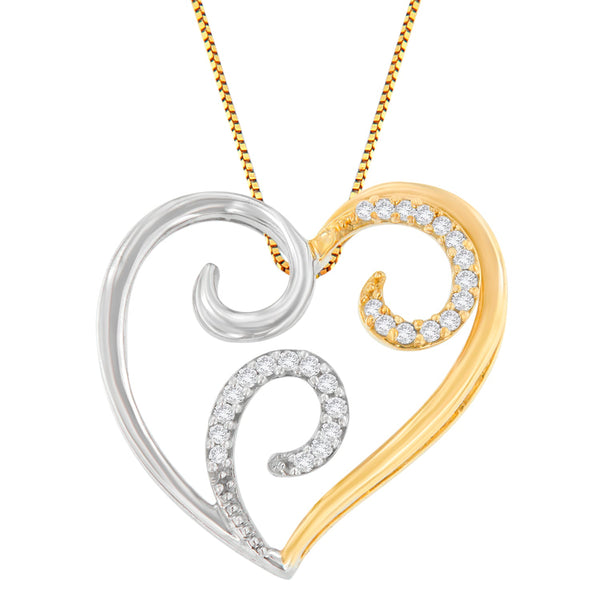 1/10 Ct. T.W. Round-Cut Diamond Swirl Heart Accent Pendant Necklace in 10K Two-Tone Gold, photo 2